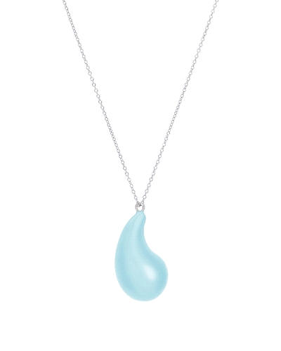 Un collar de acero con un colgante en forma de gota con esmalte azul celeste de 30 mm es una pieza distintiva y moderna que pued