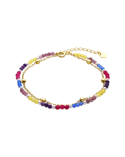 Pulsera Lux by Lux para mujer modelo Haraim fabricada en acero bañado en oro amarillo de 18Kt compuesta por piedras multicolor c