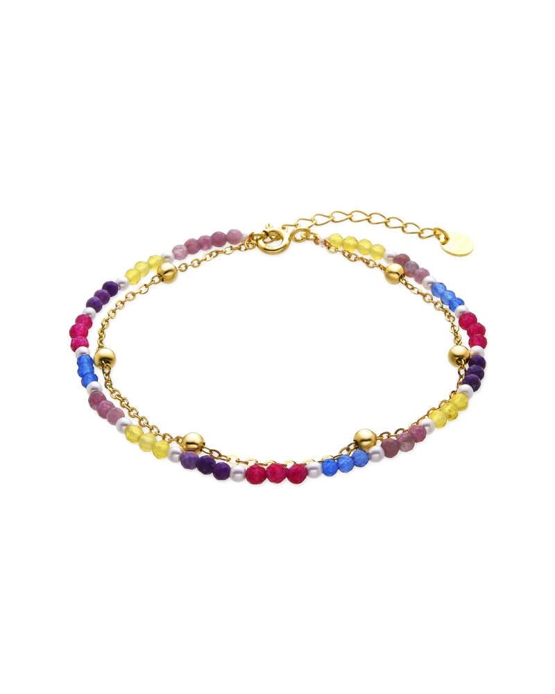 Pulsera Lux by Lux para mujer modelo Haraim fabricada en acero bañado en oro amarillo de 18Kt compuesta por piedras multicolor c