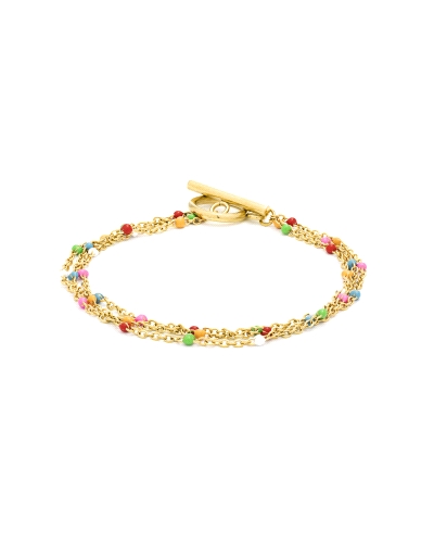 Pulsera Lux by Lux para mujer modelo Ukdra fabricada en acero bañado en oro amarillo de 18Kt formada por varias cadenas con cris