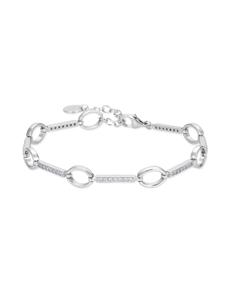 Pulsera Luxenter para mujer modelo Barlik fabricada en plata de primera ley bañada en rodio compuesta por piezas en forma oval y