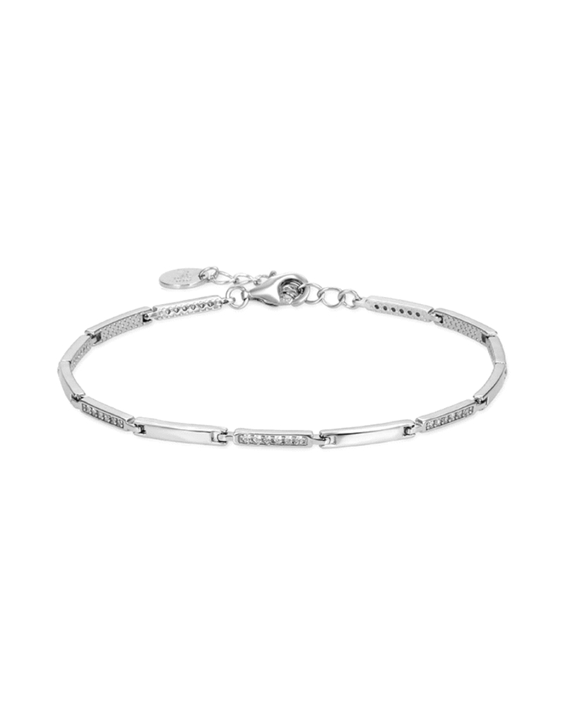 Pulsera Luxenter para mujer de la colección Kishan fabricada en plata bañada en rodio compuesta por piezas rectangulares alterna