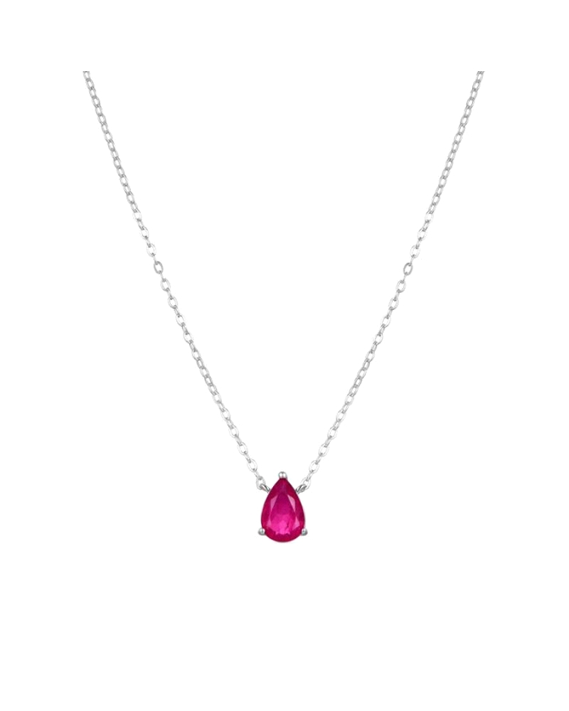 Este collar de plata de ley 925, con un llamativo doblete fucsia y acabado en rodio, es una pieza que combina elegancia y modern