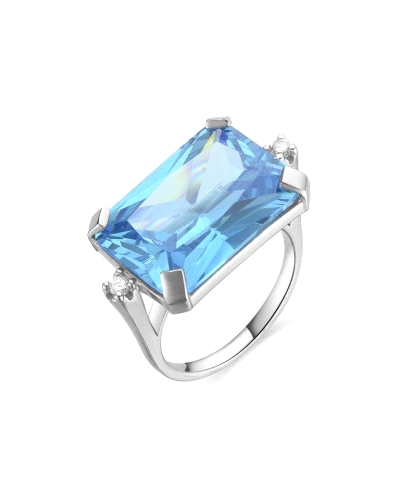 Anillo de plata de ley con una piedra central de aguamarina es una joya delicada y elegante, ideal para quienes buscan una pieza