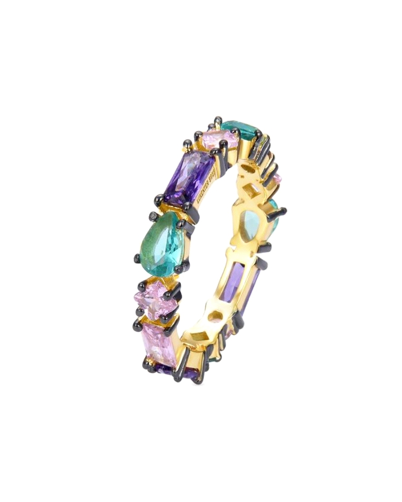 Anillo Luxenter para mujer de la colección Rudka fabricado en plata bañada en oro compuesto por circonitas multicolor en diversa