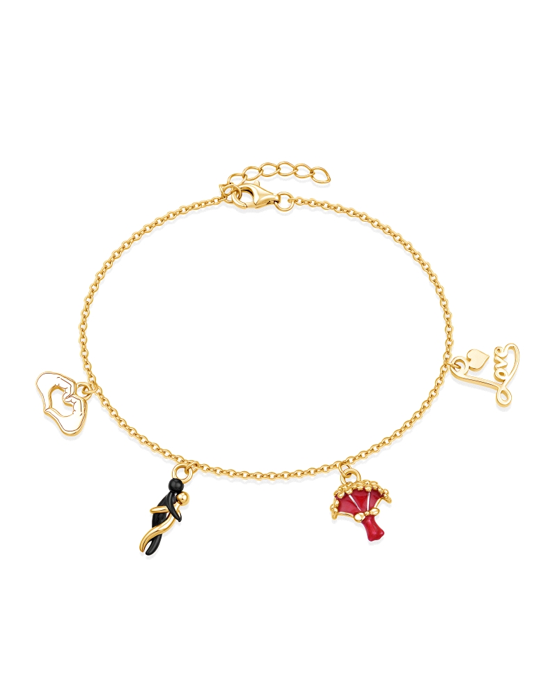 Pulsera "Amor" elaborada en plata de ley con acabado en oro amarillo, diseñada para celebrar el sentimiento más profundo y signi