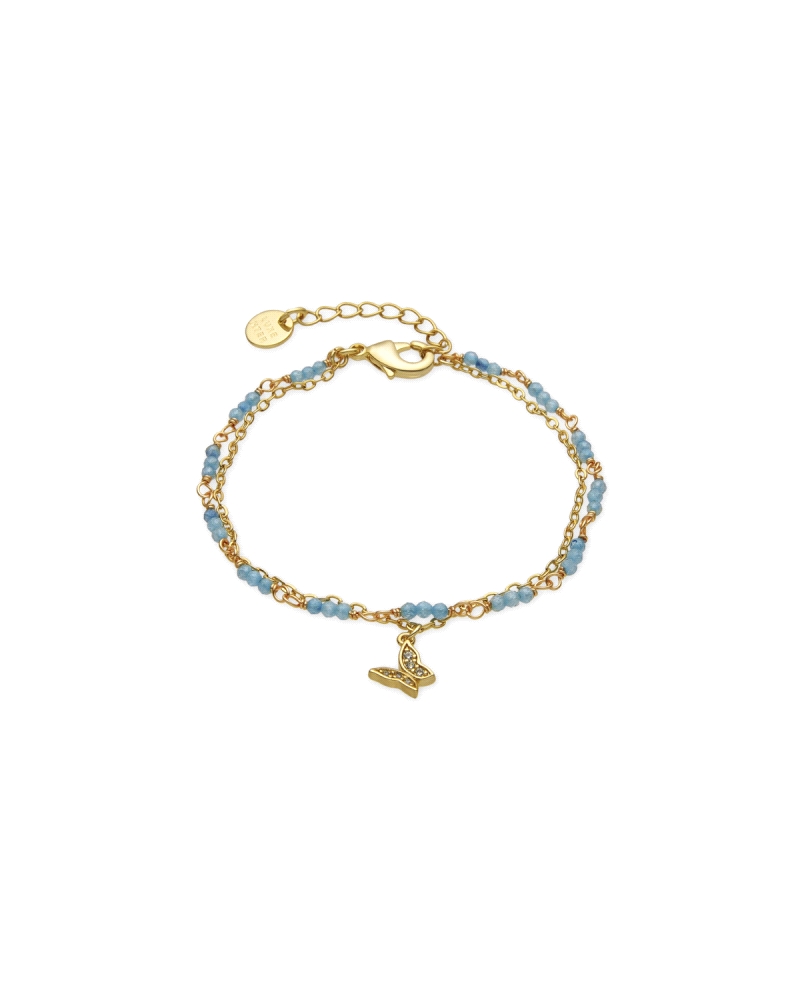 Pulsera fabricada en plata bañada en oro amarillo de 18K, que combina elegancia y estilo contemporáneo. Esta pulsera presenta un