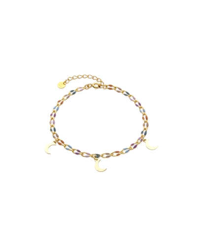 Pulsera fabricada en plata bañada en oro amarillo de 18K, que presenta un diseño vibrante y llamativo. Compuesta por eslabones d