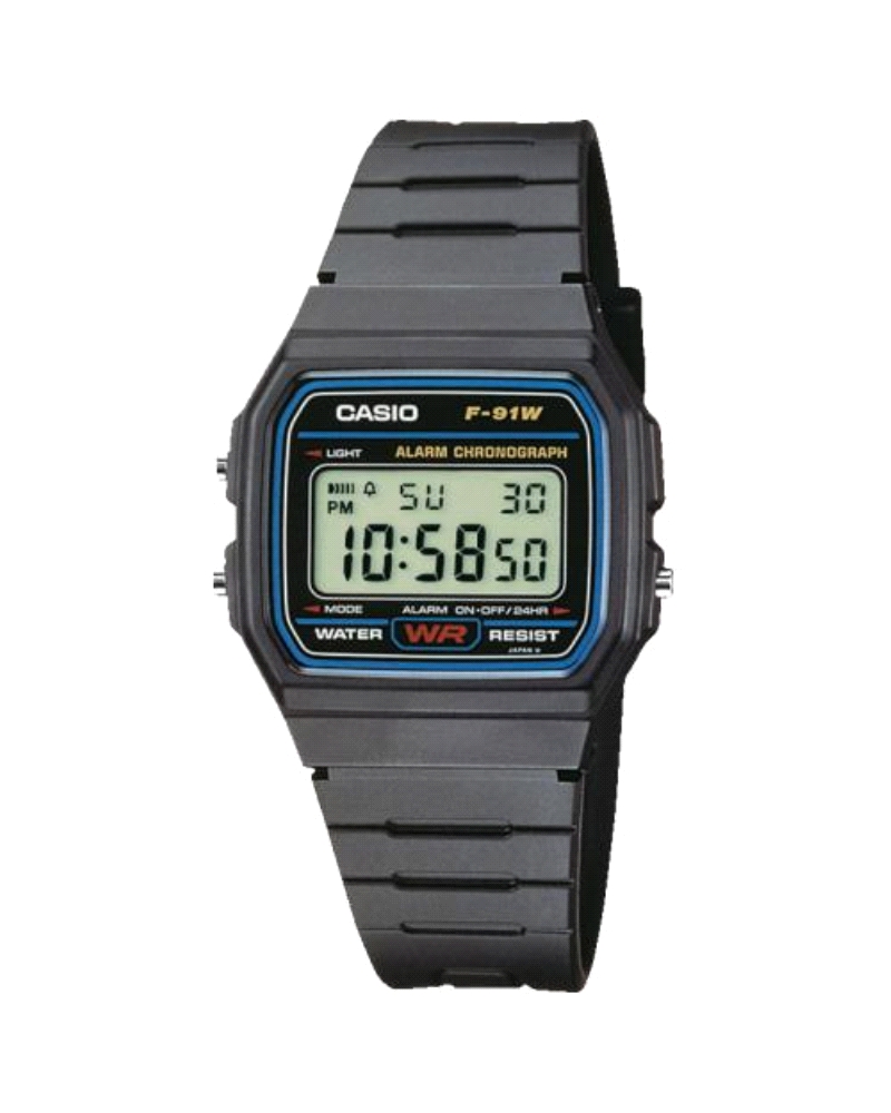 Reloj Casio Vintage F-91W-1YEG cuenta con una luz LED que ilumina la esfera para facilitar la lectura. Dispone de un cronómetro 