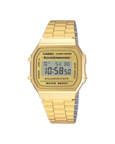 Reloj Casio A168WG-9EF cuenta con un panel electro-luminiscente que ilumina la esfera para facilitar la lectura. Incluye un cron