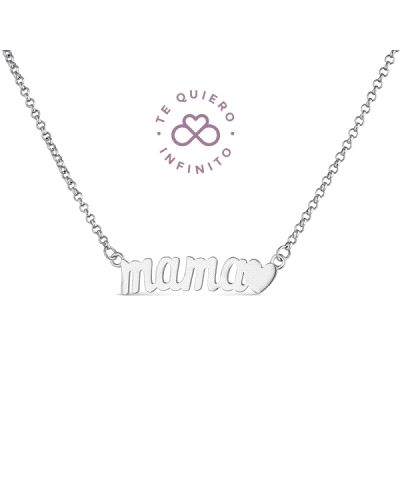 El colgante de plata rodiada "Te Quiero Infinito Mamá" tiene un diseño en forma de corazón con un mensaje que expresa amor etern