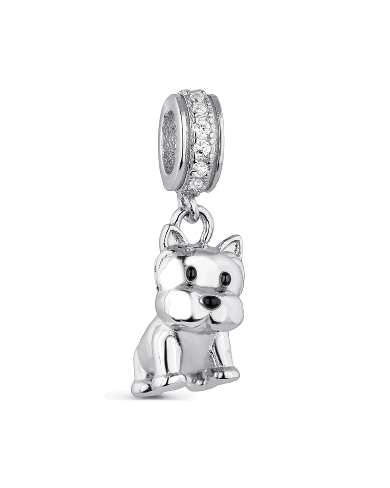 Abalorio de plata con forma de perro es el complemento perfecto para los amantes de las mascotas. Con detalles finamente trabaja