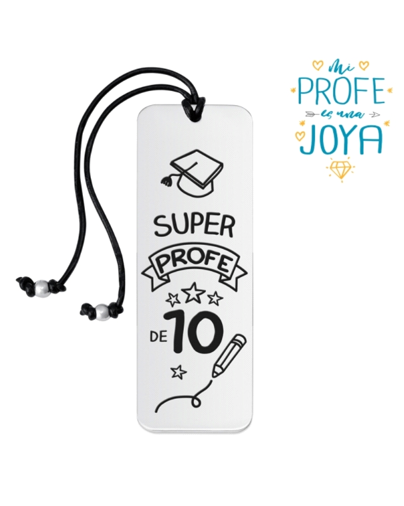 Llavero de acero es el regalo perfecto para ese profesor o profesora especial. Con la inscripción "Super Profe 10" grabada en su