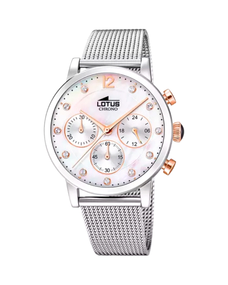 Reloj para mujer Lotus Trendy en color plateado y blanco con detalles en rose. Este original reloj se caracteriza por su combina