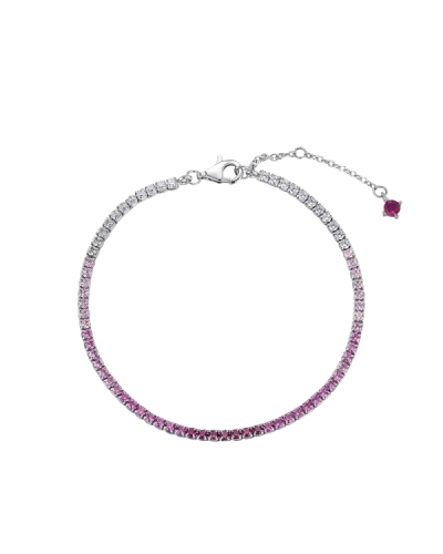 Esta deslumbrante pulsera de plata rodiada está diseñada en un elegante estilo de riviere de 2 mm, adornada con exquisitas circo