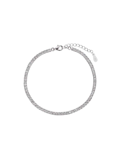 Esta deslumbrante pulsera de plata rodiada presenta un sofisticado diseño de riviere, adornada con circonitas en corte princesa 