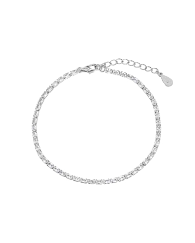 Esta exquisita pulsera de plata rodiada presenta un elegante diseño de riviere, engastada con circonitas ovales de 2 mm sujetas 