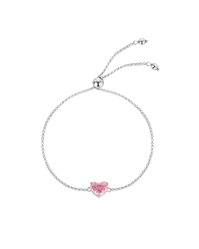 Esta delicada pulsera de plata rodiada presenta un encantador corazón de circonita rosa, que aporta un toque de elegancia y roma