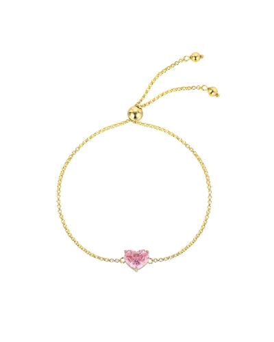 Esta encantadora pulsera de plata chapada presenta un delicado corazón de circonita rosa, que añade un toque romántico y elegant