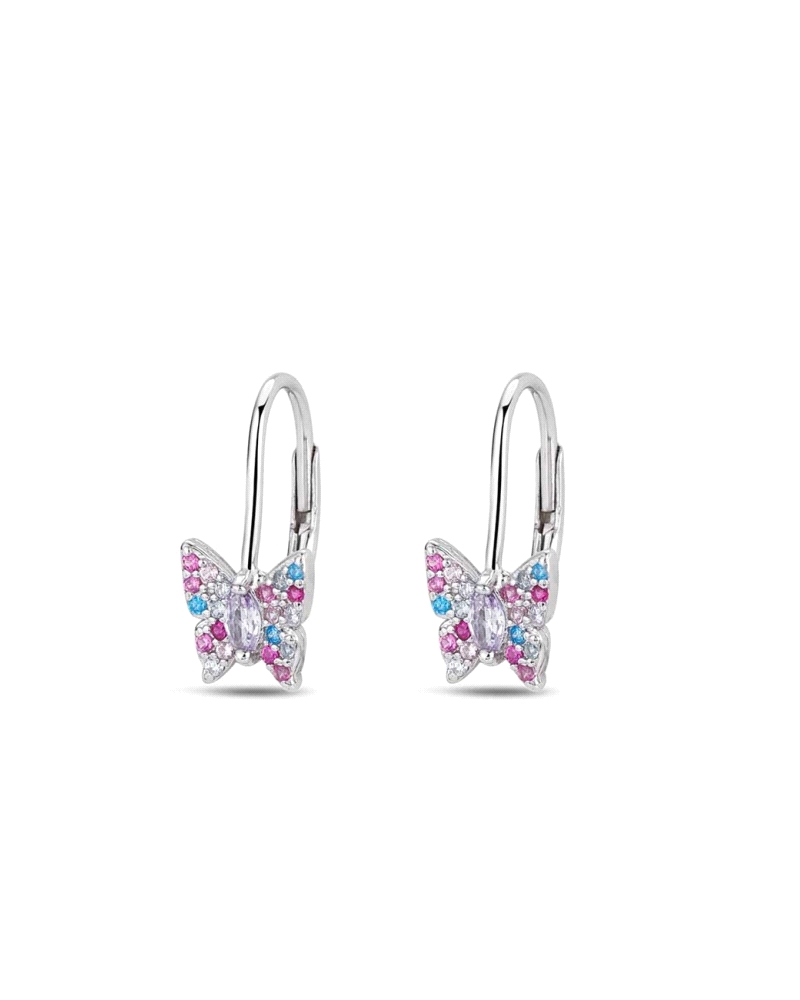 Los pendientes de plata con forma de mariposa y circonitas multicolor son una joya encantadora y vibrante que captura la esencia