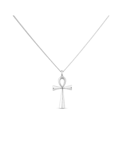 El colgante con cadena de plata rodiada en forma de cruz de la vida, de 20 x 12 mm, es una joya sofisticada y simbólica que dest