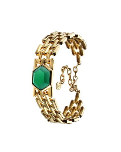 La pulsera de plata Durán Exquse chapada en oro de la colección Edición Limitada con ágata verde es una pieza exclusiva y sofist