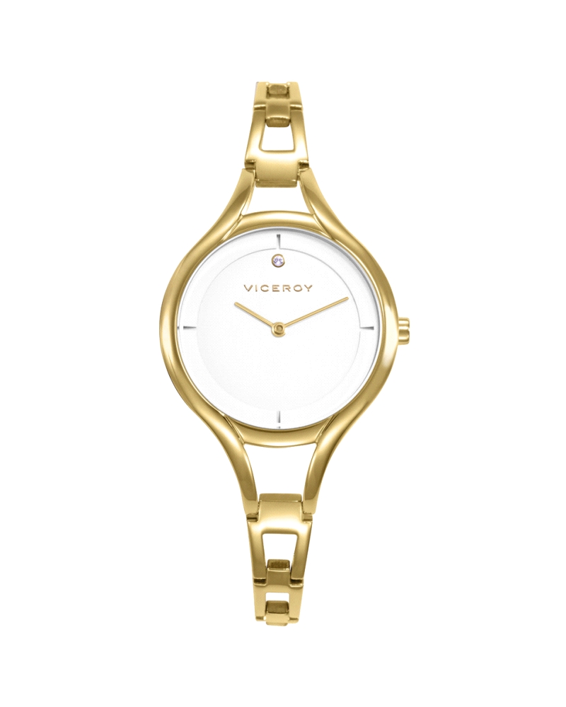 Reloj de mujer de dos agujas, una combinación ideal de estilo clásico y elegancia moderna. La caja de acero con acabado IP dorad