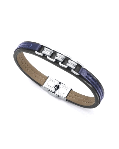 Pulsera para hombre combinando la originalidad y el diseño más innovador. Con su cadena bicolor en acero y la piel azul, este co