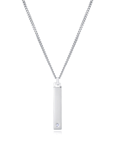 Este collar de hombre de acero colección Laura Escanes destaca por su diseño moderno y minimalista. La barra colgante incorpora 