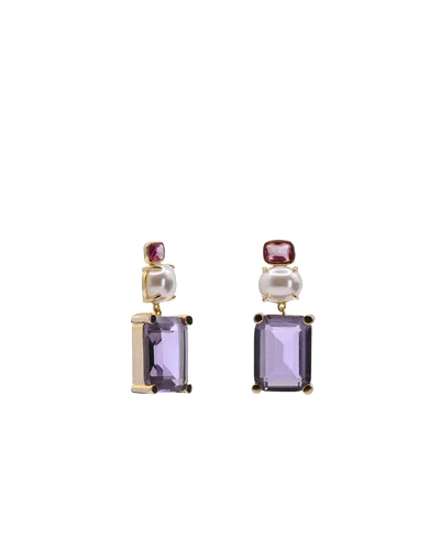 Pendientes de piedras de colores en tonos morados para mujer. Un diseño colorido y elegante para dar un toque colorido a tus loo