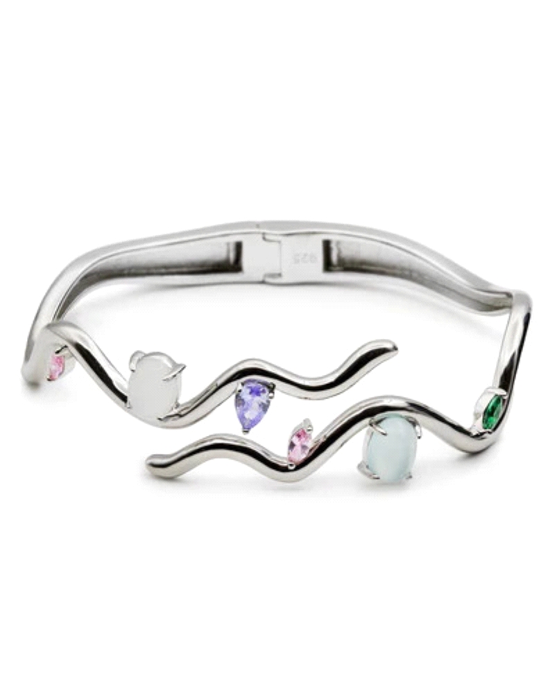 Pulsera esclava de plata de diseño irregular con gemas para mujer. El complemento perfecto para dar un toque de elegancia y colo