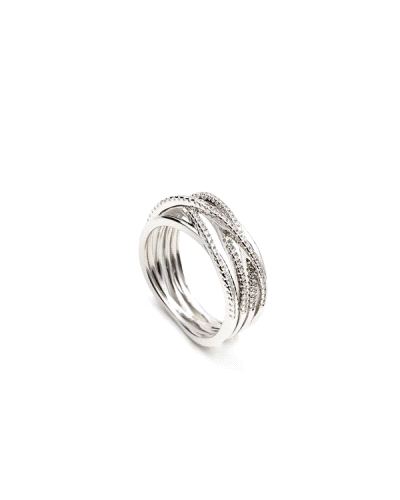 Anillo Lineargent elaborado en plata de ley 925, diseñado con elegancia y modernidad. Su detalle distintivo radica en los hilos 