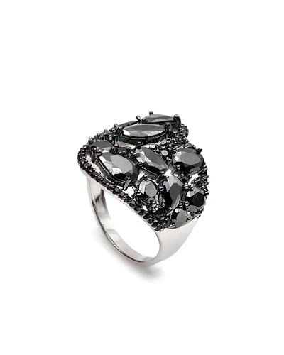 Anillos anchos con circonitas negras y motivo floral. Anillo ideal para complementar con tus looks más elegantes y darle un toqu