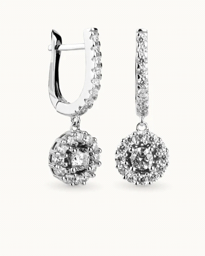 Pendientes en plata de ley 925mls con doble baño de platino y rodio y circonitas EXCELLENCE STAR CUT talladas con los estándares