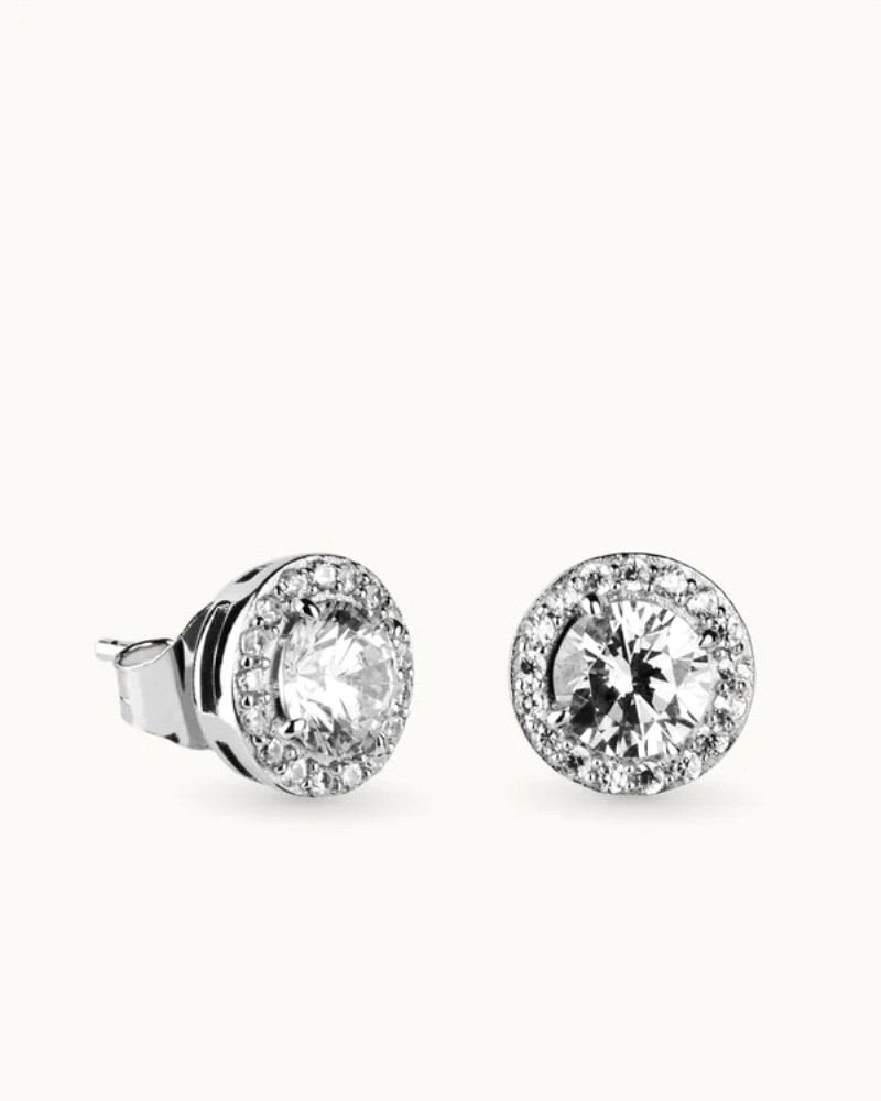 Pendientes en plata de ley 925mls con doble baño de platino y rodio y circonitas EXCELLENCE STAR CUT talladas con los estándares