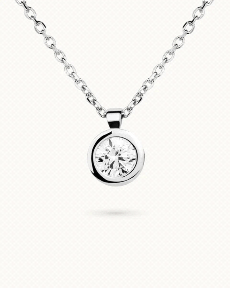 Collar punto de luz en plata de ley 925mls con doble baño de platino y rodio y circonita EXCELLENCE STAR CUT tallada con los est