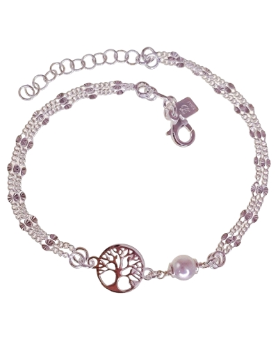 Pulsera de plata con diseño de árbol de la vida y detalle de perla, elaborada en plata 925, que garantiza Durabilidad y Brillo. 