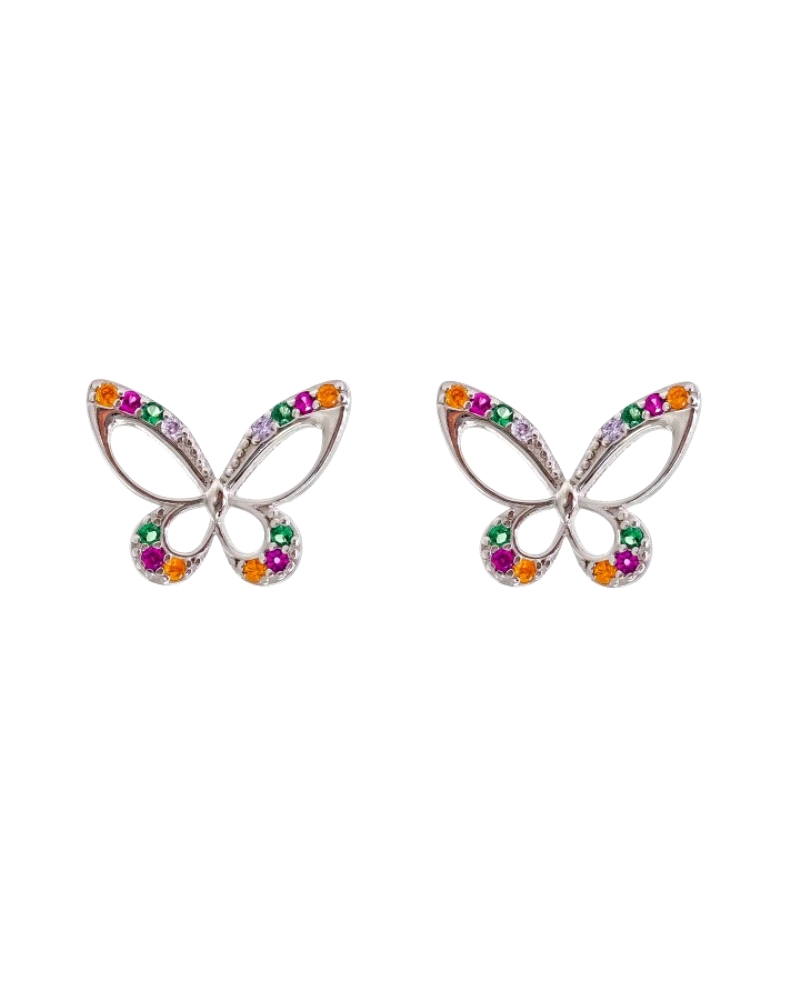 Pendientes de plata con mariposas y circonitas de colores, elaborados en plata 925, que garantizan Durabilidad y Brillo. Elegant