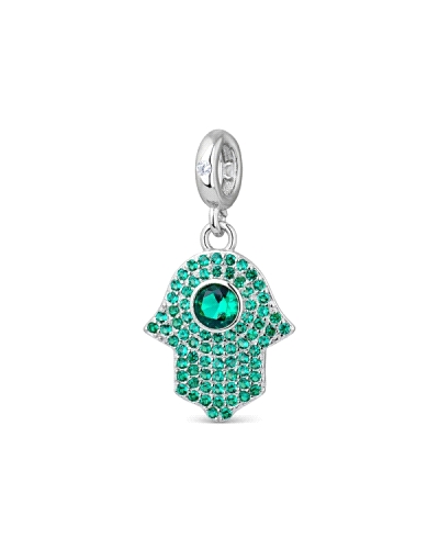 El "Abalorio de plata A Tu Lado Hamsa verde" es un charm de plata que probablemente presenta un diseño de la mano de Hamsa (tamb
