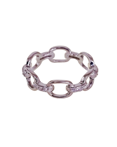 Sortija plata de ley 925 rodiada con piedras microengastadas ( 6mm ancho ) . 

