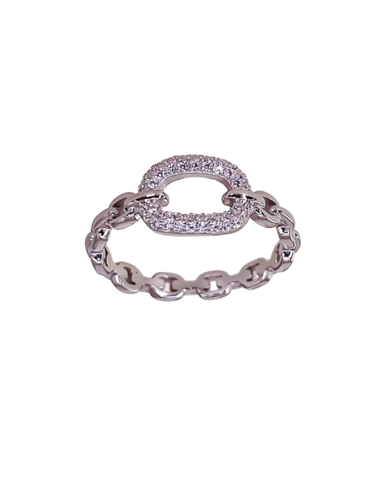 Sortija plata de ley 925 rodiada cuerpo de 3mm ancho con entre pieza ( 8mm x 12mm ) piedras circonitas microengaste . 

