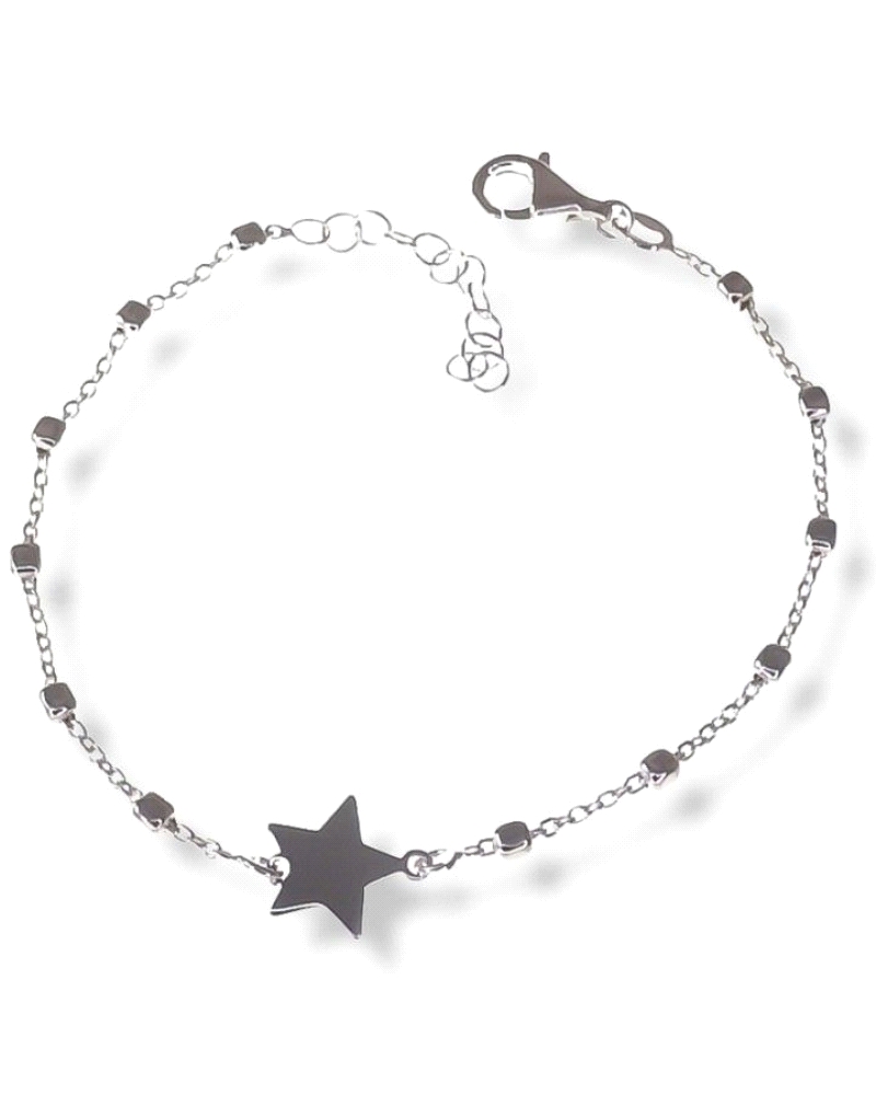 Pulsera plata de ley 925 cadena combinada cuadrados con motivo estrella lisa . Pulsera de 16 cm largo + cadena adaptable de 2.5 