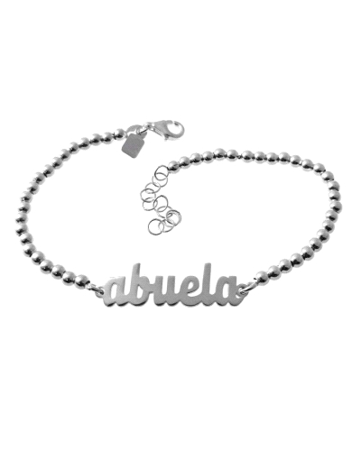 Pulsera bolas plata de ley 925 de 18cm largo + cadena adaptable de 3 cm con mensaje "abuela"