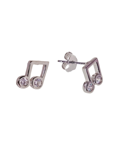 Pendiente plata de ley 925 rodiado musical ( 8mm ) con piedras circonitas , presión . 

