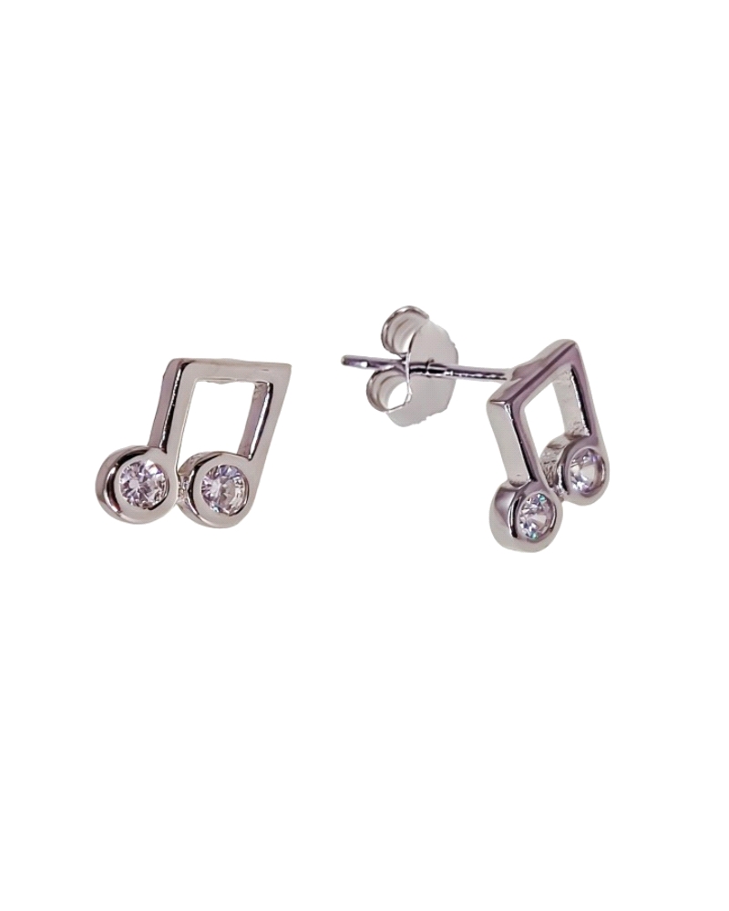 Pendiente plata de ley 925 rodiado musical ( 8mm ) con piedras circonitas , presión . 

