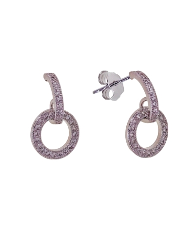 Pendiente plata de ley 925 medio aro con karma ( 11mm ) piedras microengaste , presión . Pendiente de 18mm largo .