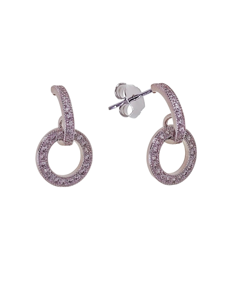 Pendiente plata de ley 925 medio aro con karma ( 11mm ) piedras microengaste , presión . Pendiente de 18mm largo .