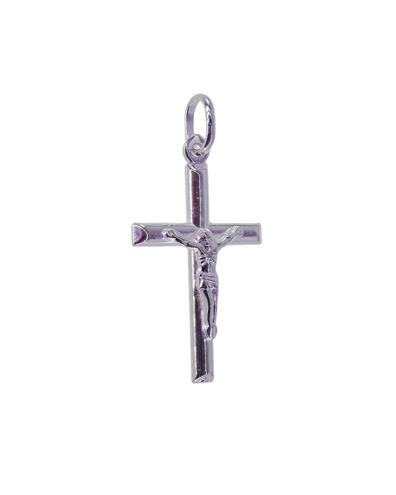 Colgante plata de ley 925 cruz lisa con cristo ( 27mm x 18mm )  .