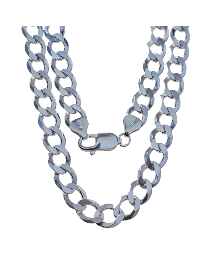 Cadena plata de ley 925 modelo barbada ( 8.2mm ancho / 2mm grosor ) en 50 cm largo . 

