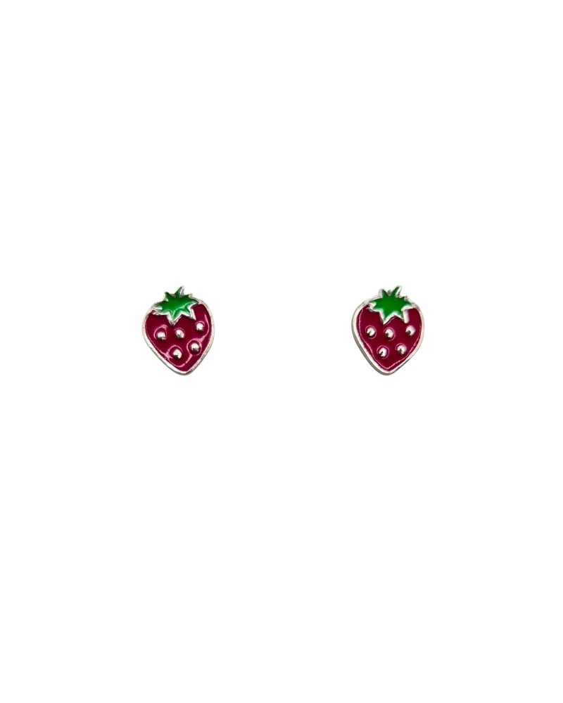 Pendientes de plata fresa esmalte rojo